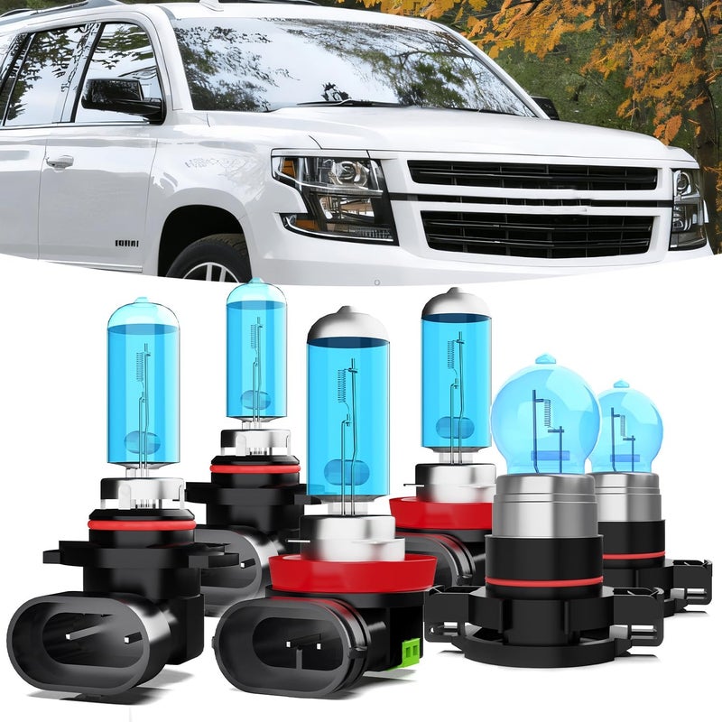 TTDBDAN Halogen Headlights Fit For Chevrolet Chevy Tahoe 2007-2014 Headlight Bulbs,9005/HB3/H10 High Beam+ H11/H8/H9 Low Beam+ h16/5202 Fog Light Combo,Plug And Play,Pack of 6 (Chevy Tahoe 2007-2014) - Image 1